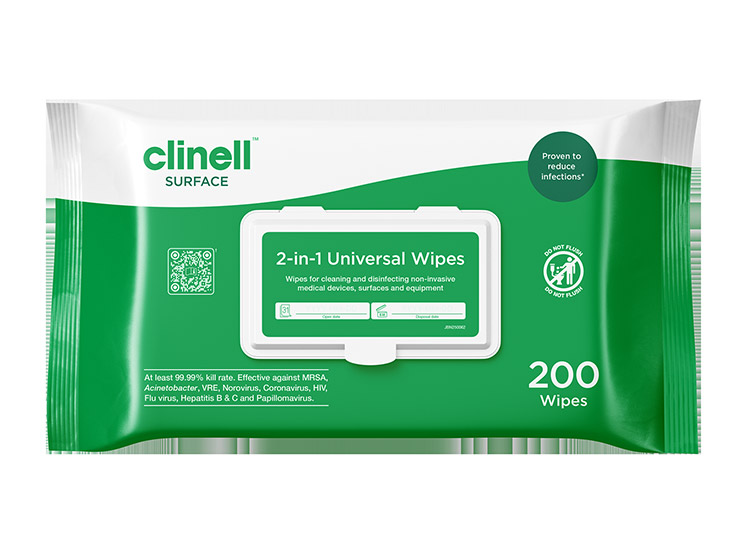 Clinell 2-in-1 Universal Wipes Pack of 200